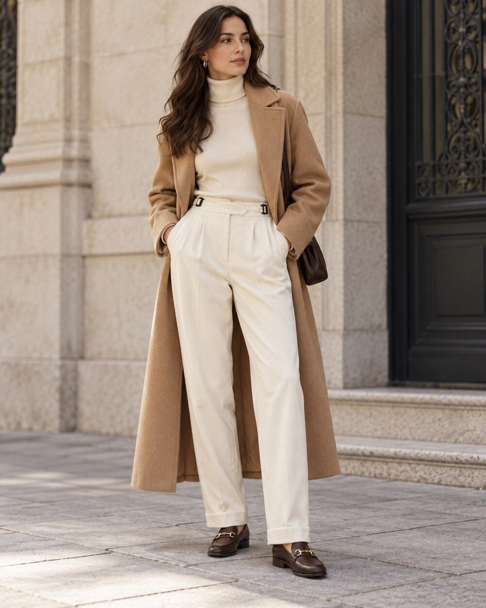Norm Thompson 6P Buttercream Wool Blend Pleated High Rise Trousers Old Money